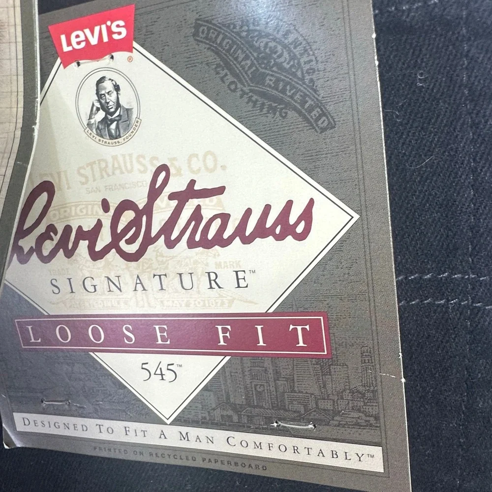Levi Strauss Signature Jeans Men 40x32 Black 545 Loose Fit J Curve Design NWT